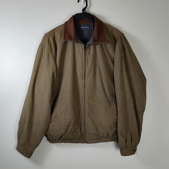 Nautica Other - VTG Nautica Bomber Jacket Sz XL Beige Cotton Reversible Green Fleece Mens pocket